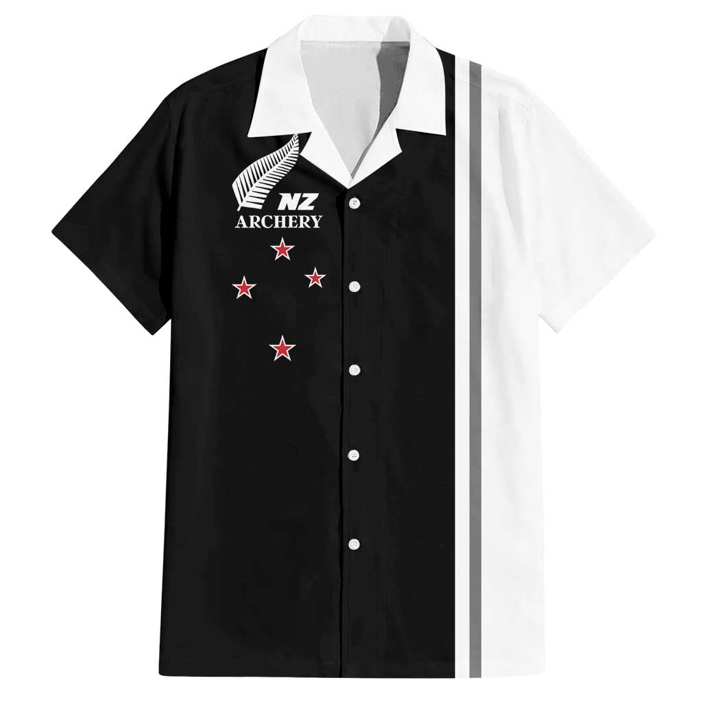 Personalised New Zealand 2025 Archery Basic Family Matching Tank Maxi Dress and Hawaiian Shirt Archery NZ LT01 Dad's Shirt - Short Sleeve Black - Polynesian Pride