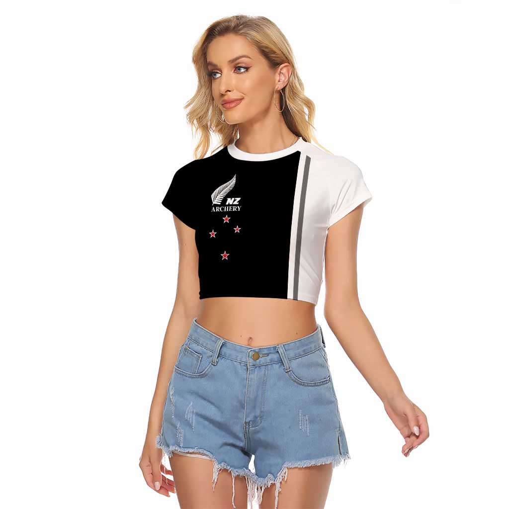 Personalised New Zealand 2025 Archery Basic Raglan Cropped T Shirt Archery NZ LT01 Female Black - Polynesian Pride