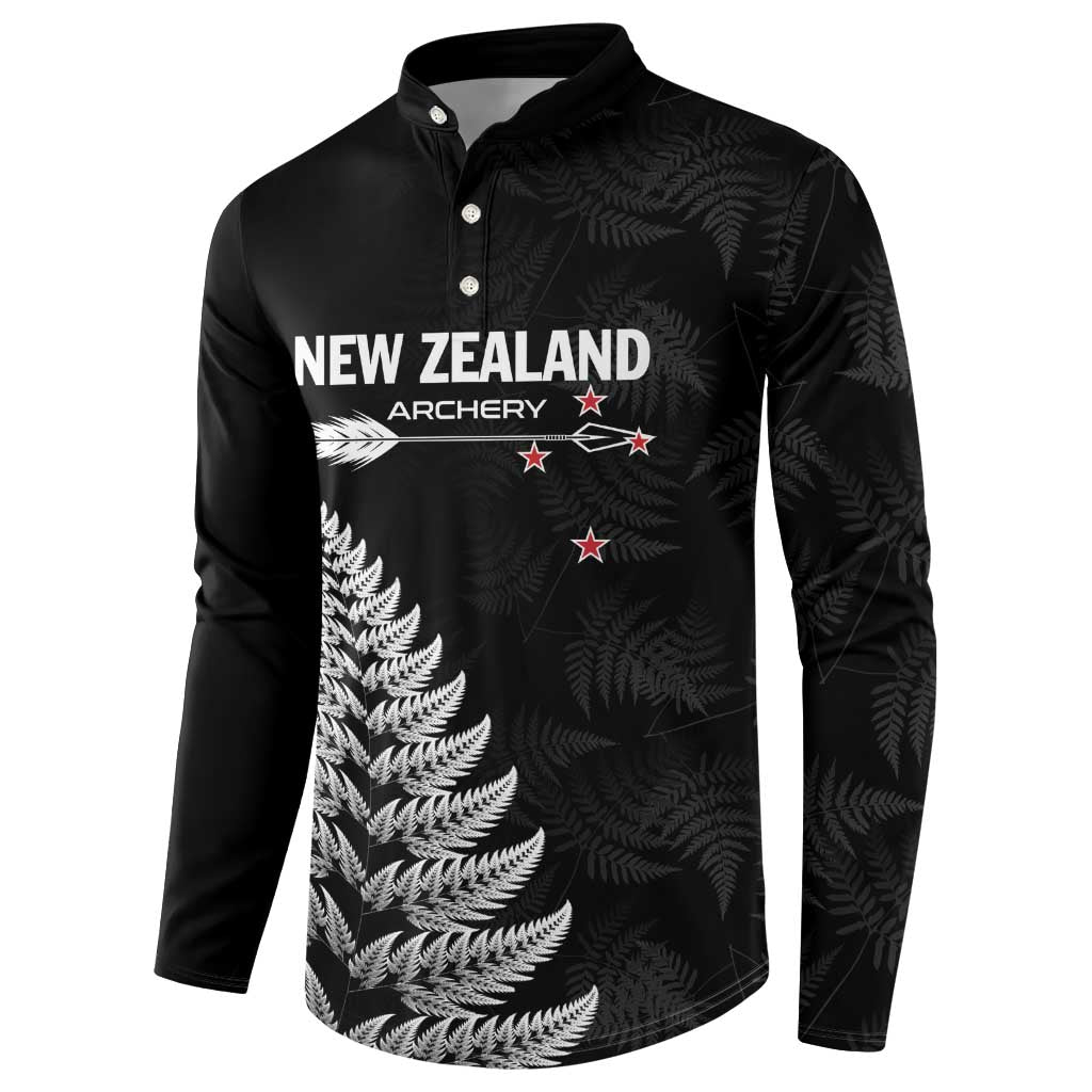 Personalised New Zealand 2025 Archery Button Sweatshirt Aotearoa Silver Arrows Black