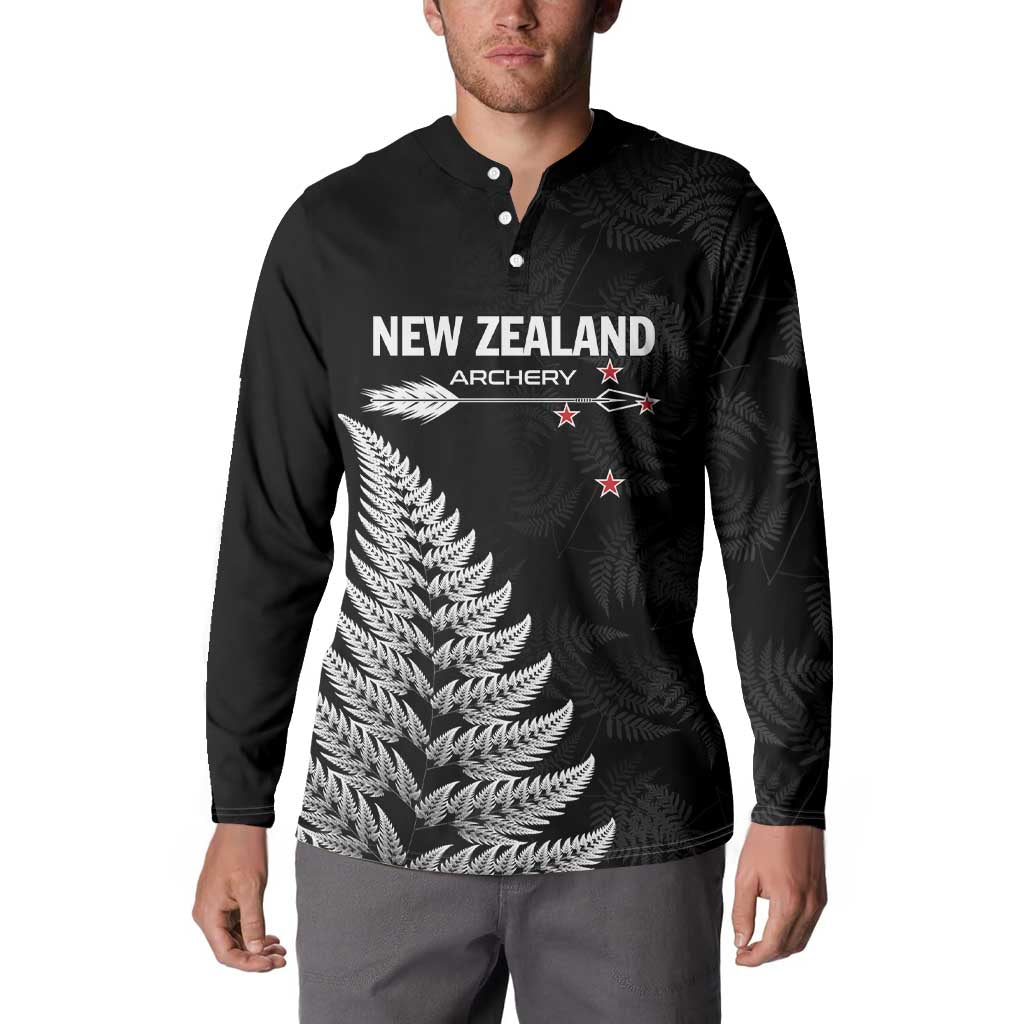 Personalised New Zealand 2025 Archery Button Sweatshirt Aotearoa Silver Arrows Black