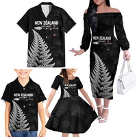 Personalised New Zealand 2025 Archery Family Matching Off The Shoulder Long Sleeve Dress and Hawaiian Shirt Aotearoa Silver Arrows Black
