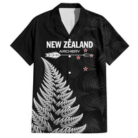 Personalised New Zealand 2025 Archery Family Matching Off Shoulder Maxi Dress and Hawaiian Shirt Aotearoa Silver Arrows Black