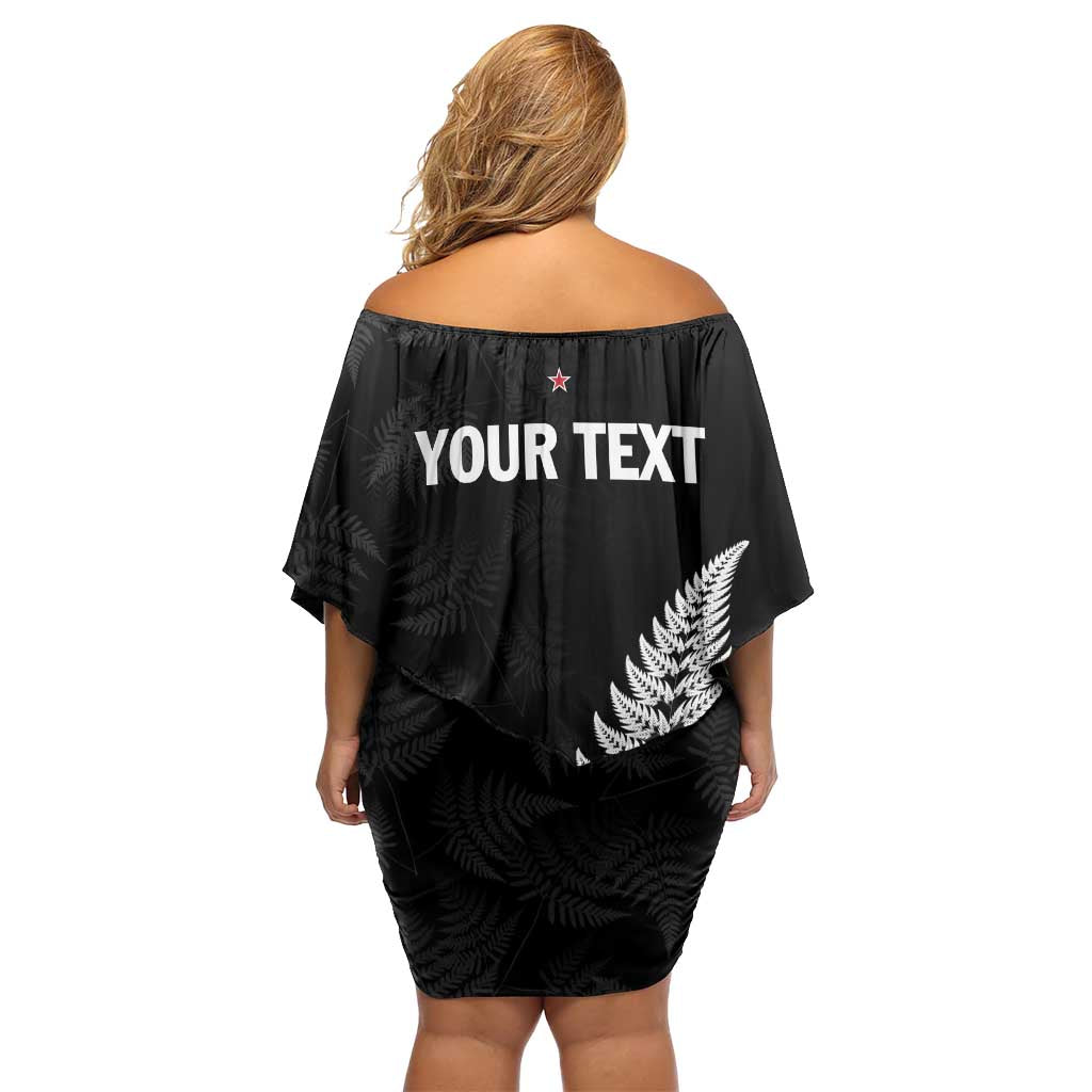 Personalised New Zealand 2025 Archery Family Matching Off Shoulder Short Dress and Hawaiian Shirt Aotearoa Silver Arrows Black