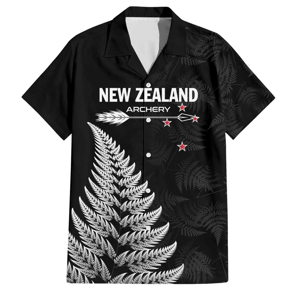 Personalised New Zealand 2025 Archery Hawaiian Shirt Aotearoa Silver Arrows Black