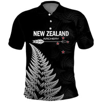 Personalised New Zealand 2025 Archery Polo Shirt Aotearoa Silver Arrows Black