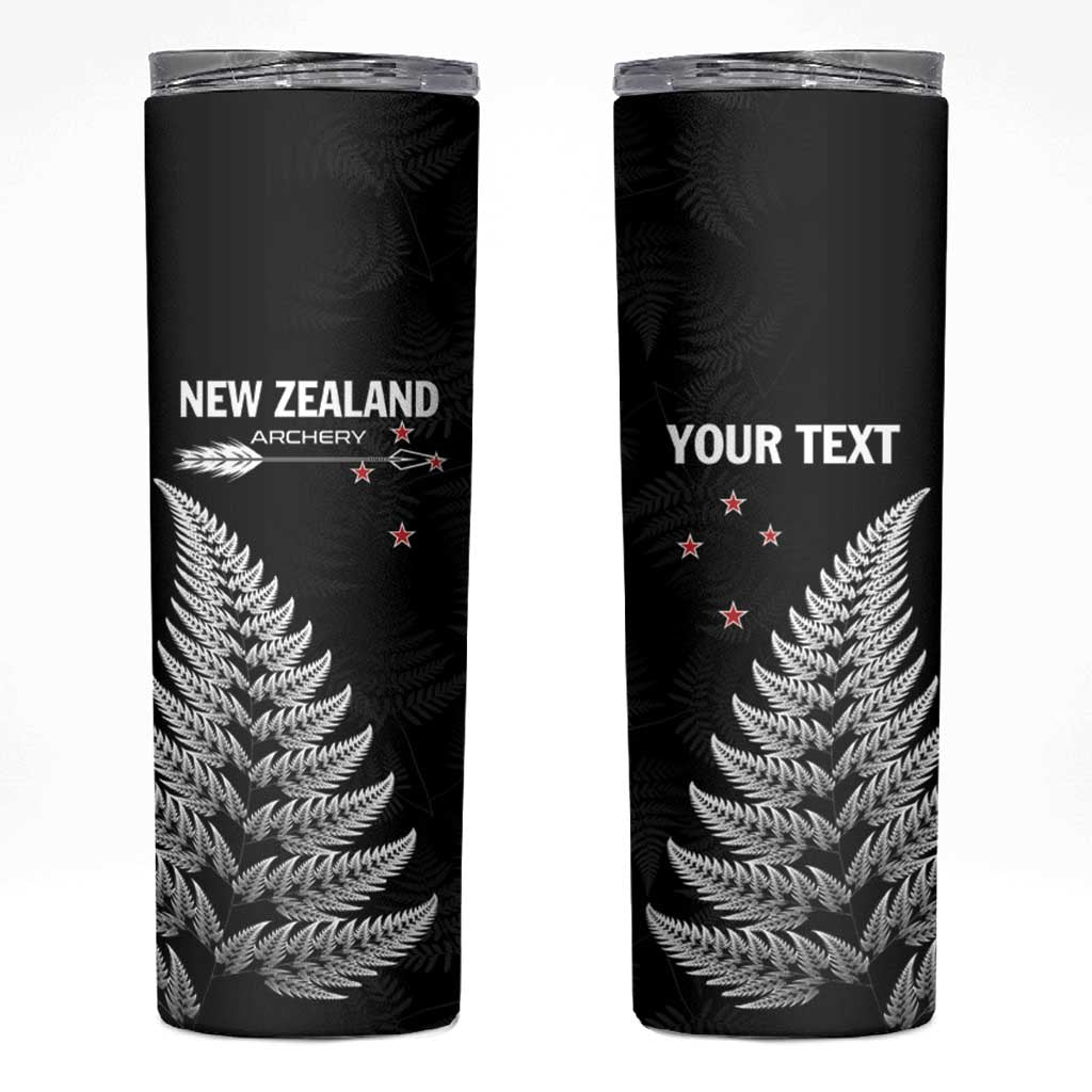 Personalised New Zealand 2025 Archery Skinny Tumbler Aotearoa Silver Arrows Black LT01 Black - Polynesian Pride