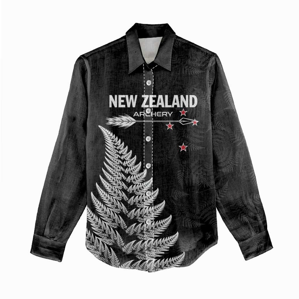 Personalised New Zealand 2025 Archery Women Casual Shirt Aotearoa Silver Arrows Black LT01 - Polynesian Pride