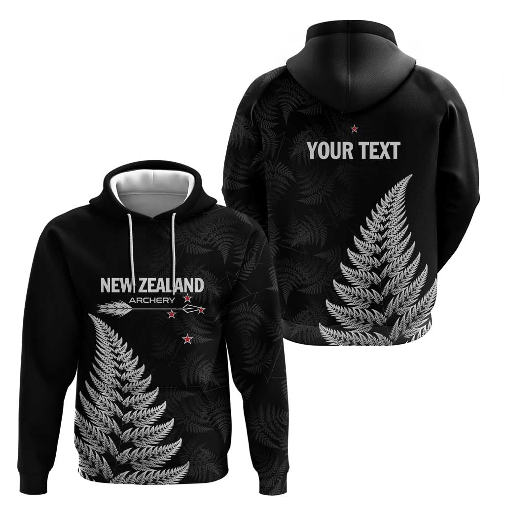 Personalised New Zealand 2025 Archery Zip Hoodie Aotearoa Silver Arrows Black