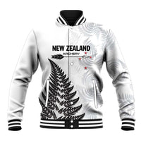 Personalised New Zealand 2025 Archery Baseball Jacket Aotearoa Silver Arrows White