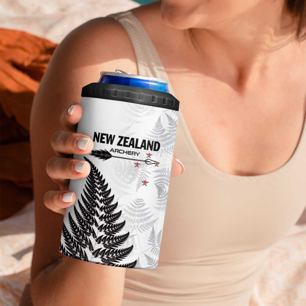 Personalised New Zealand 2025 Archery 4 in 1 Can Cooler Tumbler Aotearoa Silver Arrows White LT01 - Polynesian Pride