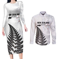 Personalised New Zealand 2025 Archery Couples Matching Long Sleeve Bodycon Dress and Long Sleeve Button Shirt Aotearoa Silver Arrows White LT01 White - Polynesian Pride