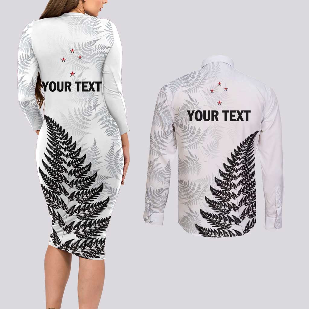 Personalised New Zealand 2025 Archery Couples Matching Long Sleeve Bodycon Dress and Long Sleeve Button Shirt Aotearoa Silver Arrows White LT01 - Polynesian Pride