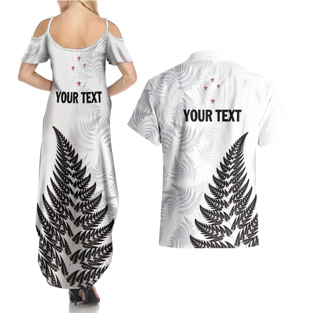 Personalised New Zealand 2025 Archery Couples Matching Summer Maxi Dress and Hawaiian Shirt Aotearoa Silver Arrows White LT01 - Polynesian Pride