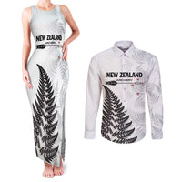 Personalised New Zealand 2025 Archery Couples Matching Tank Maxi Dress and Long Sleeve Button Shirt Aotearoa Silver Arrows White LT01 White - Polynesian Pride