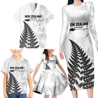 Personalised New Zealand 2025 Archery Family Matching Long Sleeve Bodycon Dress and Hawaiian Shirt Aotearoa Silver Arrows White LT01 - Polynesian Pride