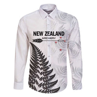 Personalised New Zealand 2025 Archery Family Matching Long Sleeve Bodycon Dress and Hawaiian Shirt Aotearoa Silver Arrows White LT01 Dad's Shirt - Long Sleeve White - Polynesian Pride