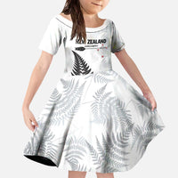 Personalised New Zealand 2025 Archery Family Matching Off The Shoulder Long Sleeve Dress and Hawaiian Shirt Aotearoa Silver Arrows White