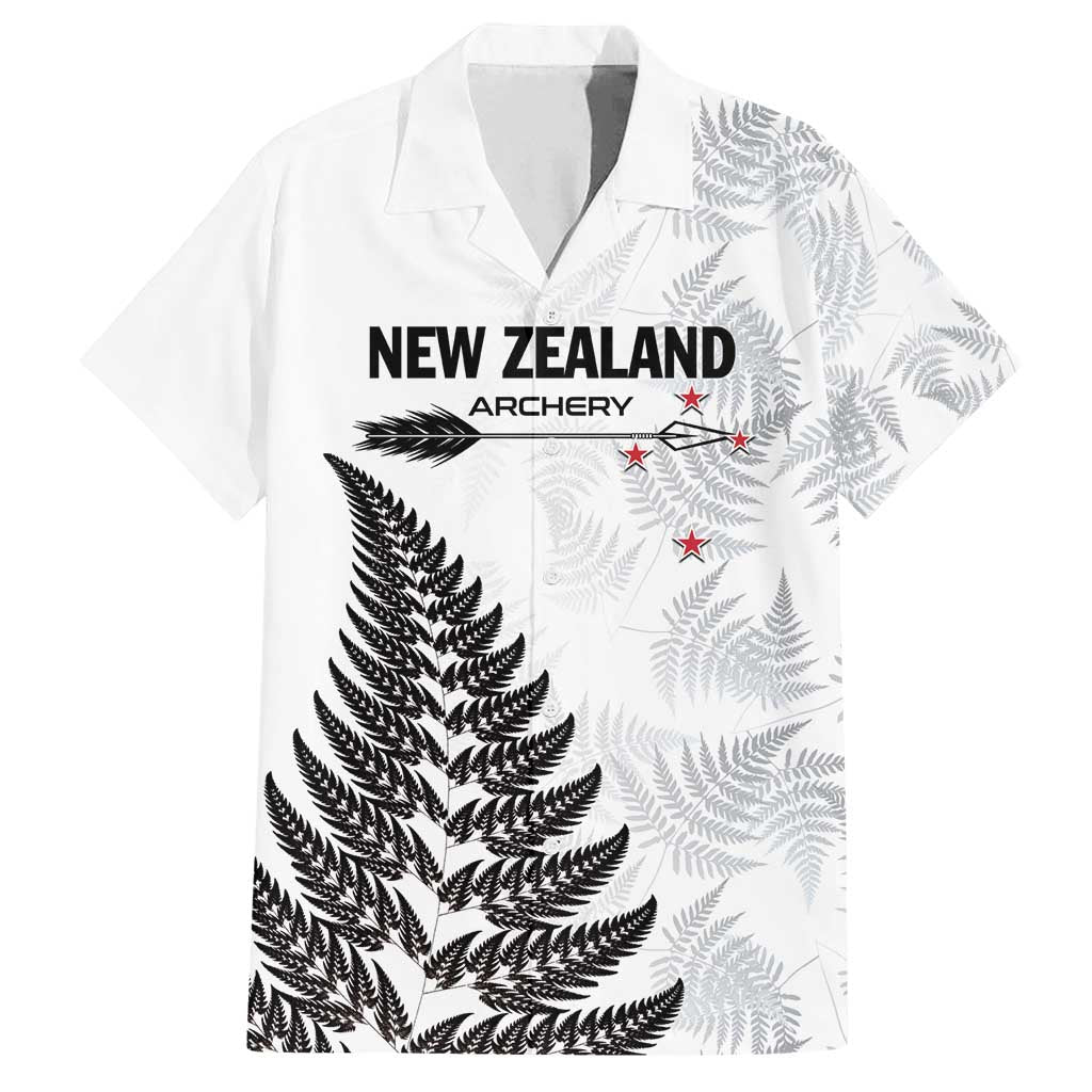Personalised New Zealand 2025 Archery Family Matching Off Shoulder Maxi Dress and Hawaiian Shirt Aotearoa Silver Arrows White