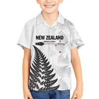 Personalised New Zealand 2025 Archery Family Matching Short Sleeve Bodycon Dress and Hawaiian Shirt Aotearoa Silver Arrows White LT01 Son's Shirt White - Polynesian Pride