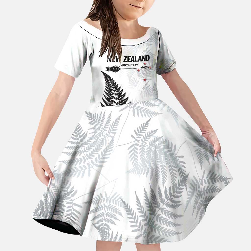 Personalised New Zealand 2025 Archery Family Matching Summer Maxi Dress and Hawaiian Shirt Aotearoa Silver Arrows White LT01 Daughter's Dress White - Polynesian Pride