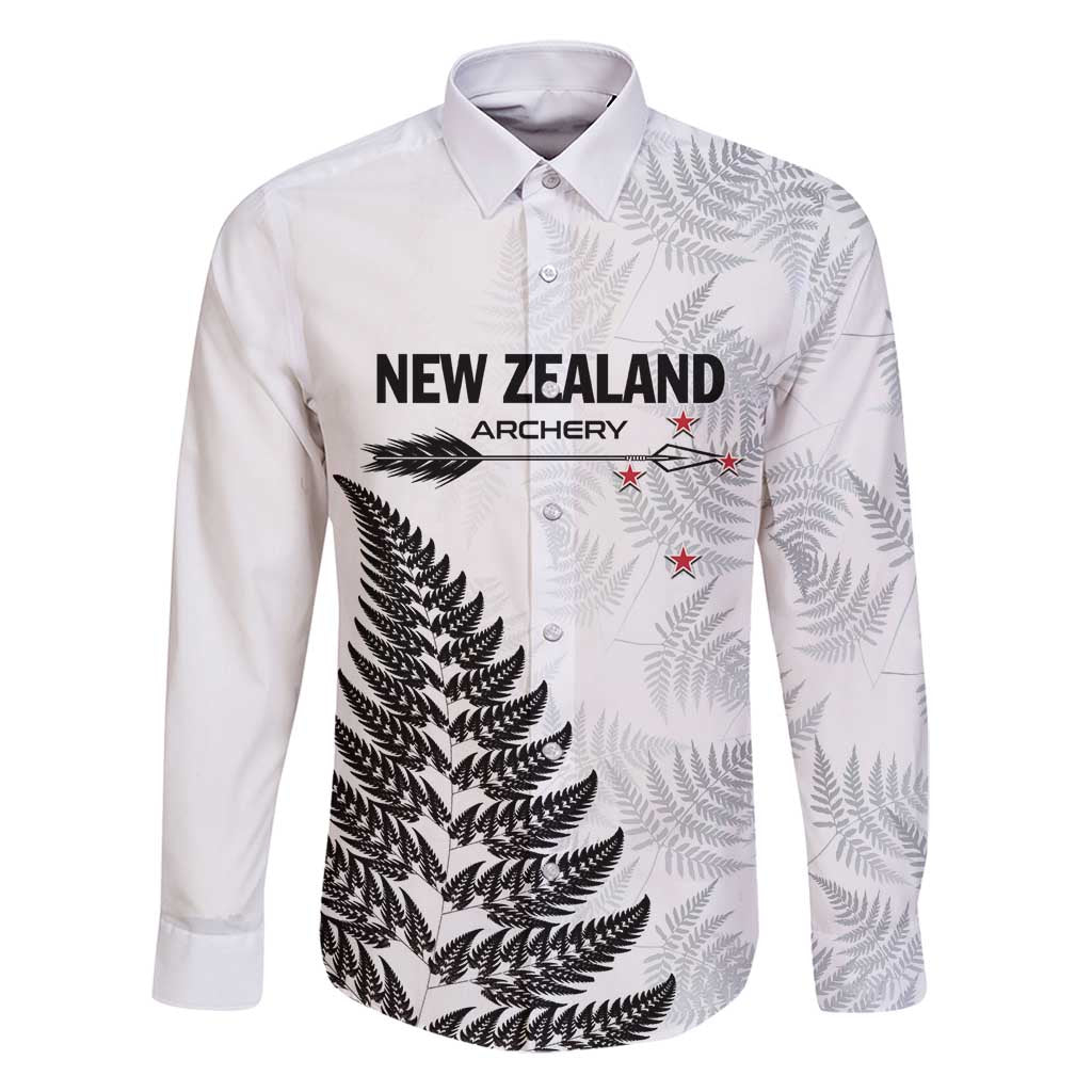Personalised New Zealand 2025 Archery Family Matching Tank Maxi Dress and Hawaiian Shirt Aotearoa Silver Arrows White LT01 Dad's Shirt - Long Sleeve White - Polynesian Pride