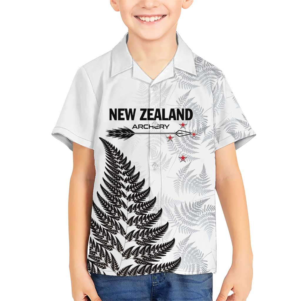 Personalised New Zealand 2025 Archery Hawaiian Shirt Aotearoa Silver Arrows White