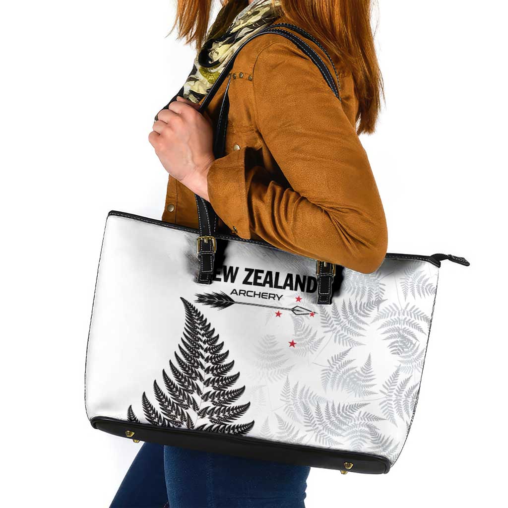 New Zealand 2025 Archery Leather Tote Bag Aotearoa Silver Arrows White LT01 White - Polynesian Pride