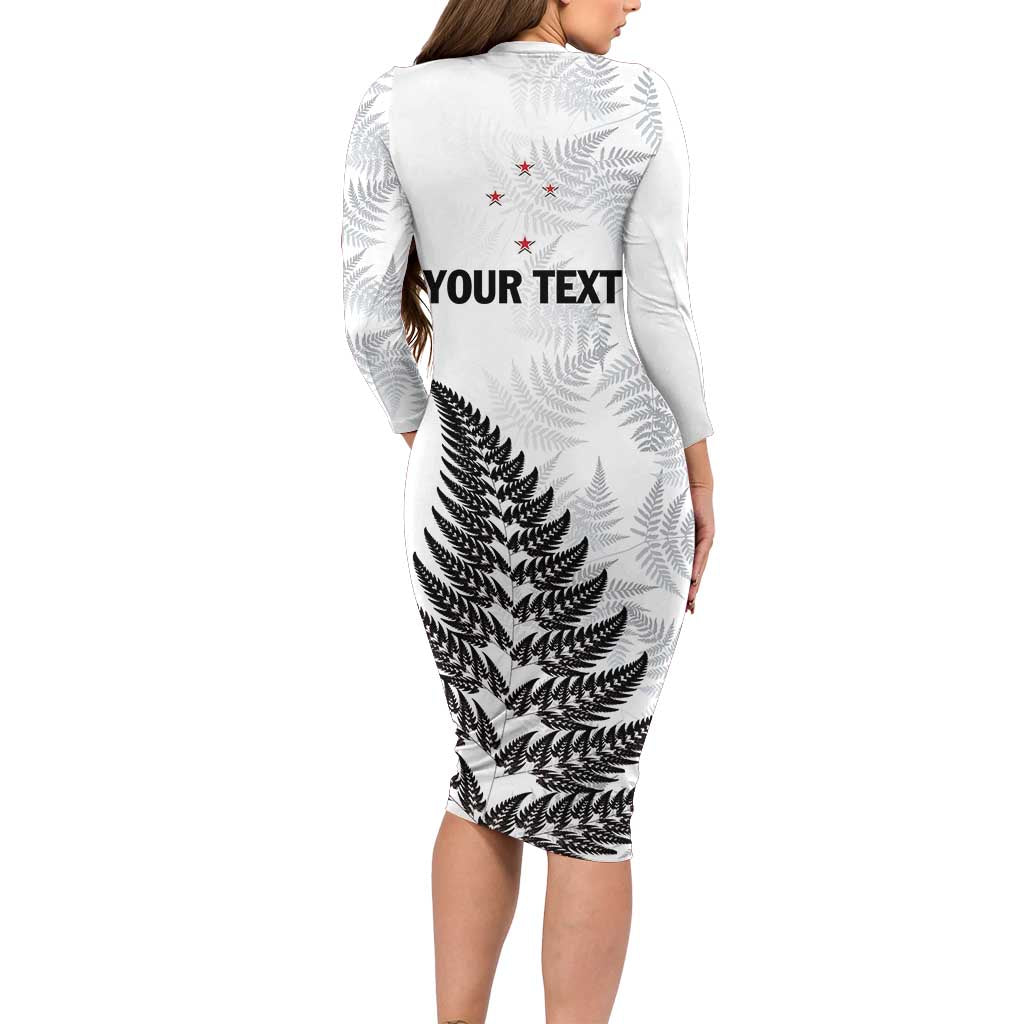 Personalised New Zealand 2025 Archery Long Sleeve Bodycon Dress Aotearoa Silver Arrows White