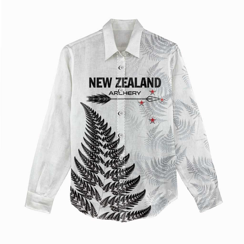 Personalised New Zealand 2025 Archery Women Casual Shirt Aotearoa Silver Arrows White LT01 - Polynesian Pride