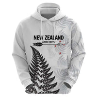 Personalised New Zealand 2025 Archery Zip Hoodie Aotearoa Silver Arrows White