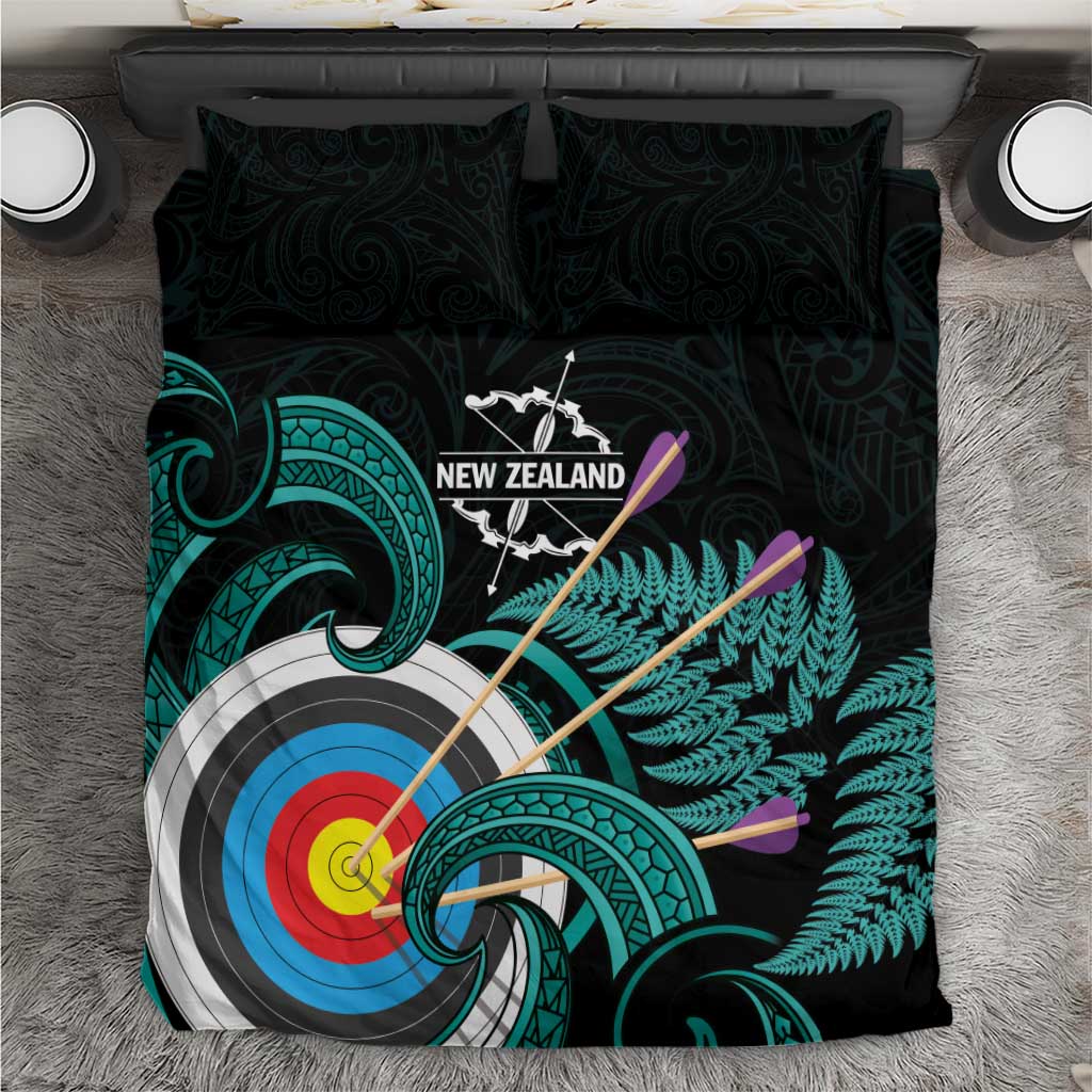 New Zealand Archery Bedding Set Turquoise Maori Silver Fern
