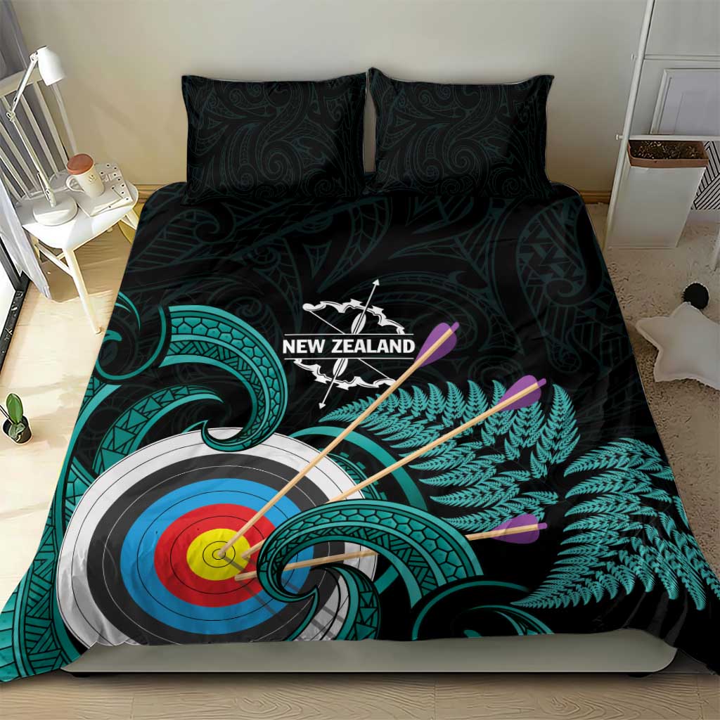 New Zealand Archery Bedding Set Turquoise Maori Silver Fern