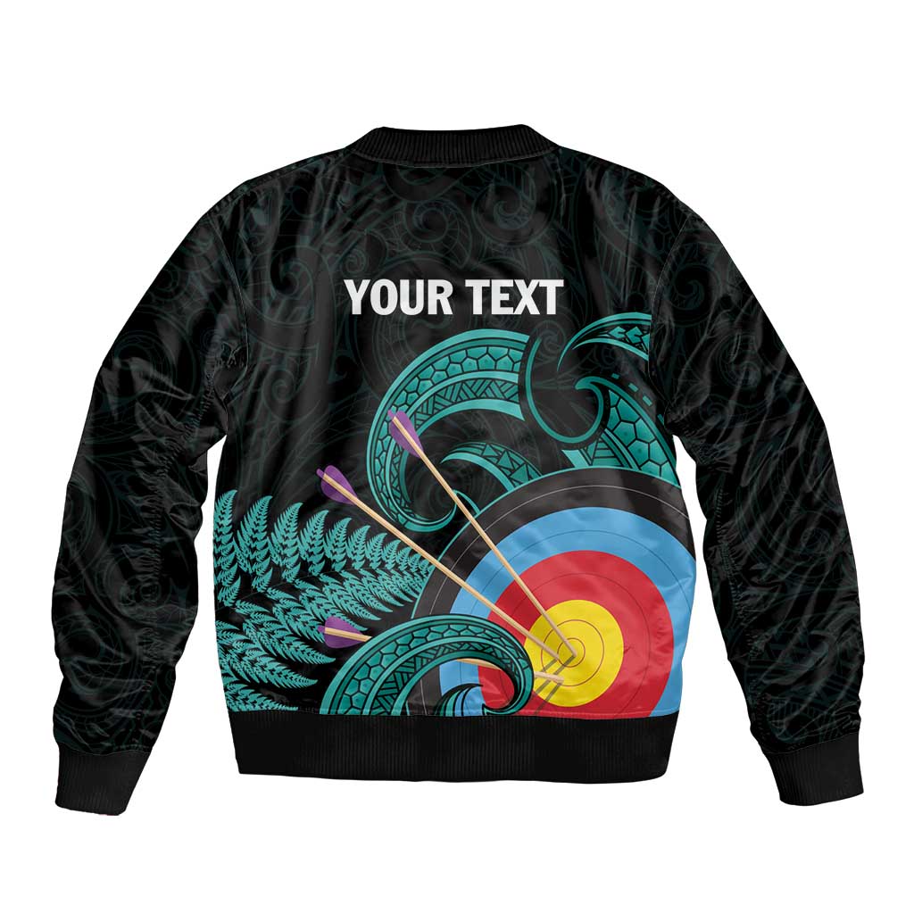 Personalised New Zealand Archery Bomber Jacket Turquoise Maori Silver Fern