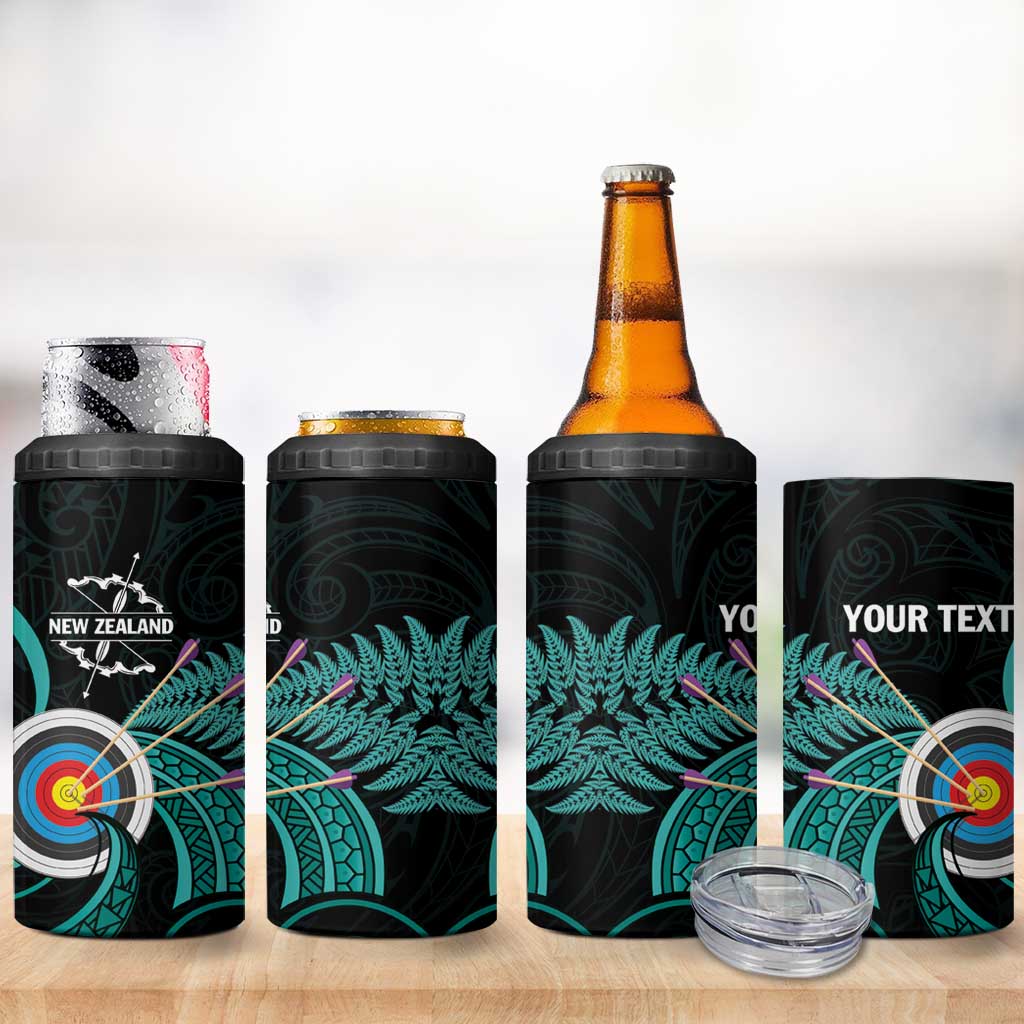 Personalised New Zealand Archery 4 in 1 Can Cooler Tumbler Turquoise Maori Silver Fern LT01 - Polynesian Pride
