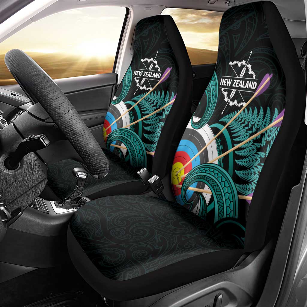 New Zealand Archery Car Seat Cover Turquoise Maori Silver Fern
