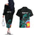 Personalised New Zealand Archery Couples Matching Off The Shoulder Long Sleeve Dress and Hawaiian Shirt Turquoise Maori Silver Fern