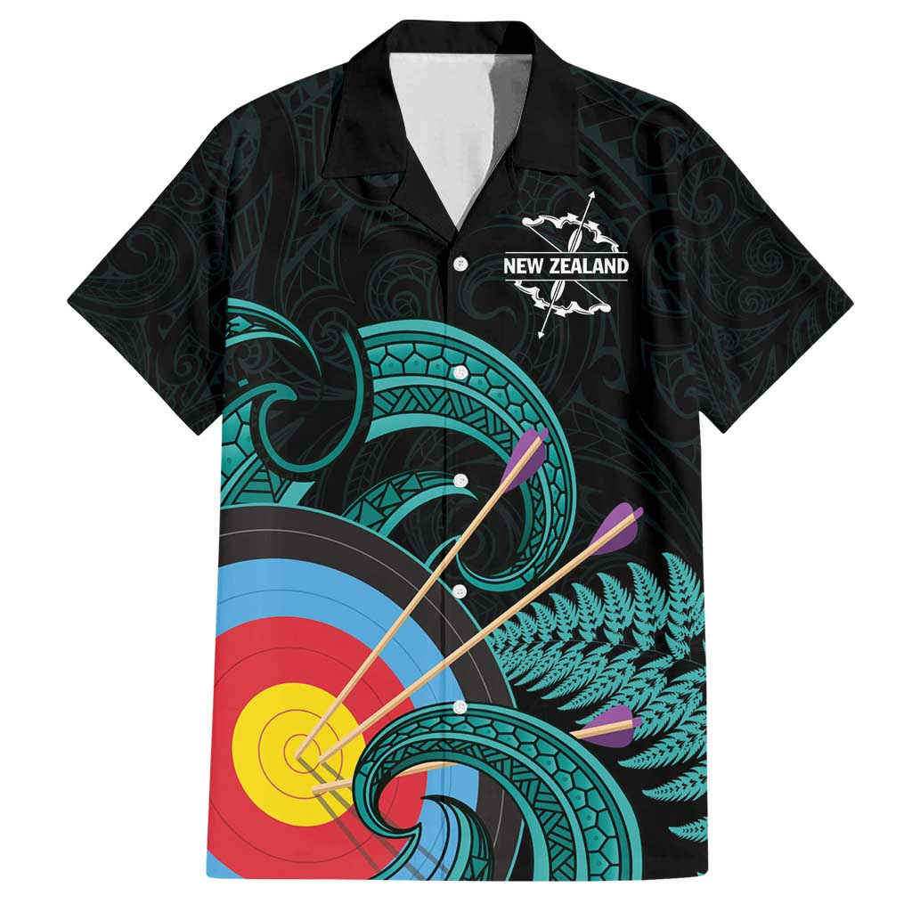 Personalised New Zealand Archery Family Matching Puletasi and Hawaiian Shirt Turquoise Maori Silver Fern