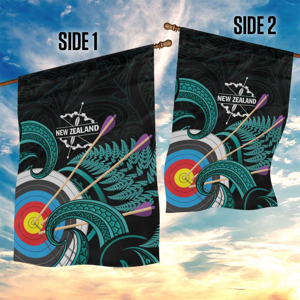 New Zealand Archery Garden Flag Turquoise Maori Silver Fern