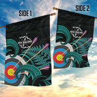 New Zealand Archery Garden Flag Turquoise Maori Silver Fern