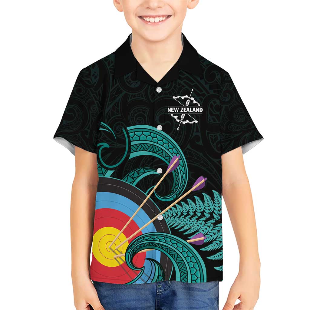 Personalised New Zealand Archery Hawaiian Shirt Turquoise Maori Silver Fern