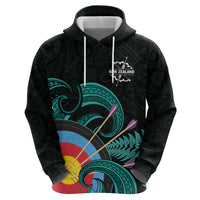 Personalised New Zealand Archery Hoodie Turquoise Maori Silver Fern