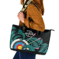 New Zealand Archery Leather Tote Bag Turquoise Maori Silver Fern LT01 Turquoise - Polynesian Pride