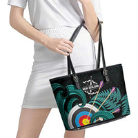 New Zealand Archery Leather Tote Bag Turquoise Maori Silver Fern LT01 - Polynesian Pride