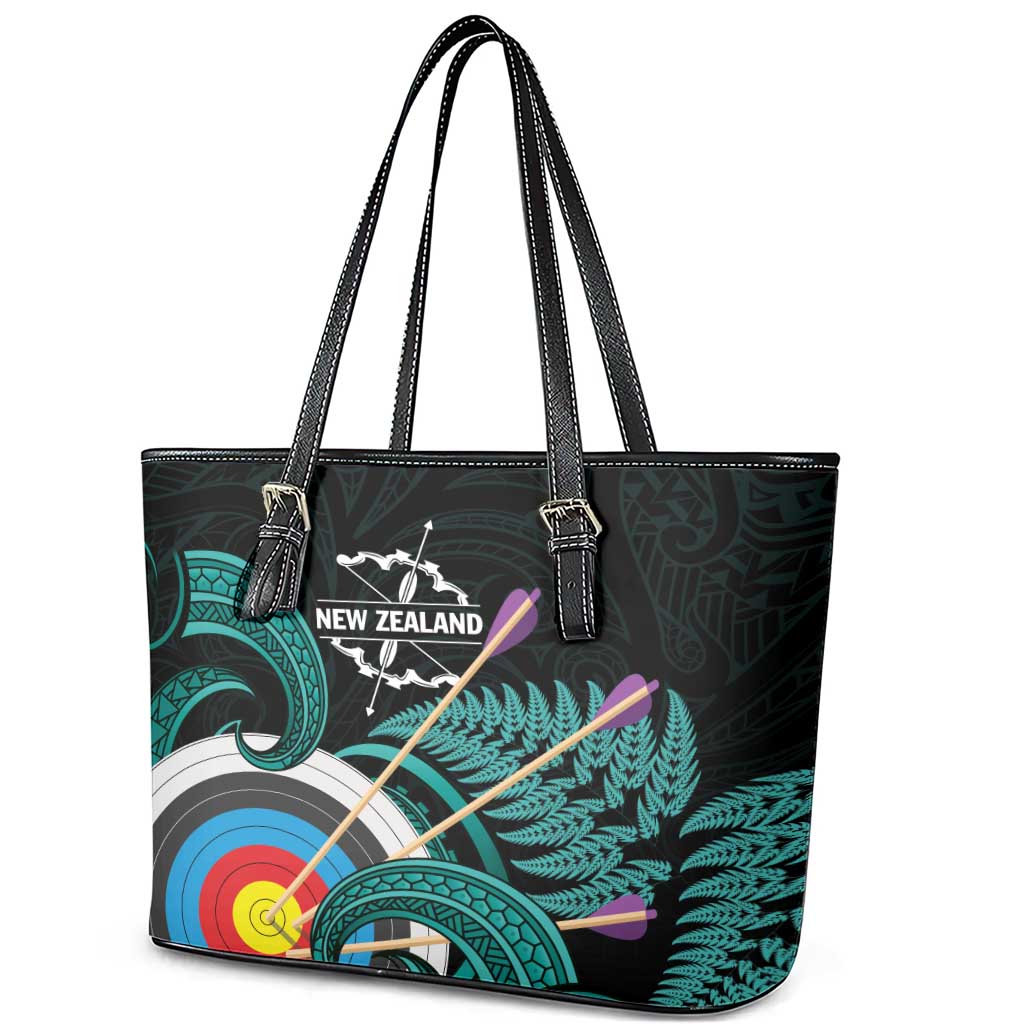 New Zealand Archery Leather Tote Bag Turquoise Maori Silver Fern LT01 - Polynesian Pride
