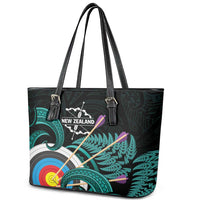 New Zealand Archery Leather Tote Bag Turquoise Maori Silver Fern LT01 - Polynesian Pride