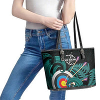 New Zealand Archery Leather Tote Bag Turquoise Maori Silver Fern LT01 - Polynesian Pride