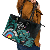 New Zealand Archery Leather Tote Bag Turquoise Maori Silver Fern LT01 - Polynesian Pride
