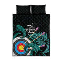 New Zealand Archery Quilt Bed Set Turquoise Maori Silver Fern