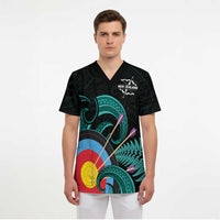 Personalised New Zealand Archery Scrub Top Turquoise Maori Silver Fern - Polynesian Pride