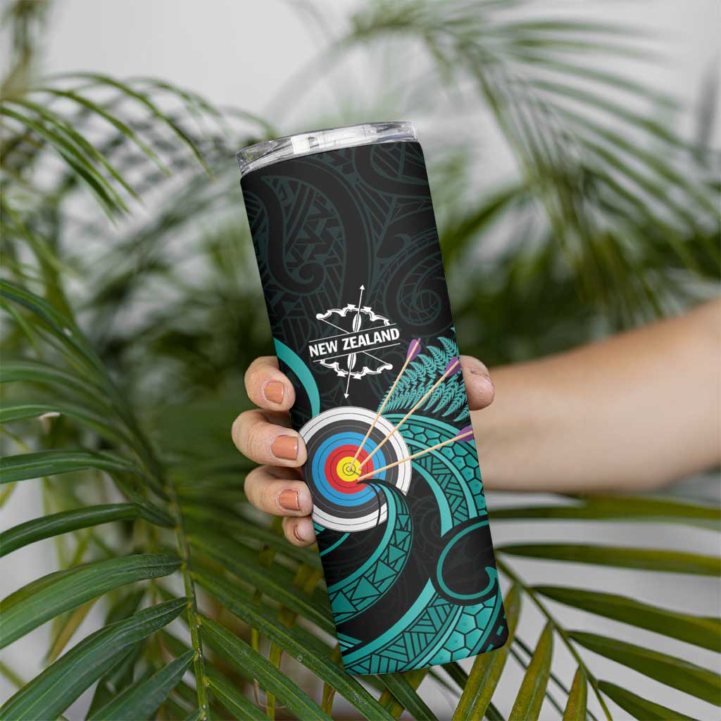 Personalised New Zealand Archery Skinny Tumbler Turquoise Maori Silver Fern LT01 - Polynesian Pride